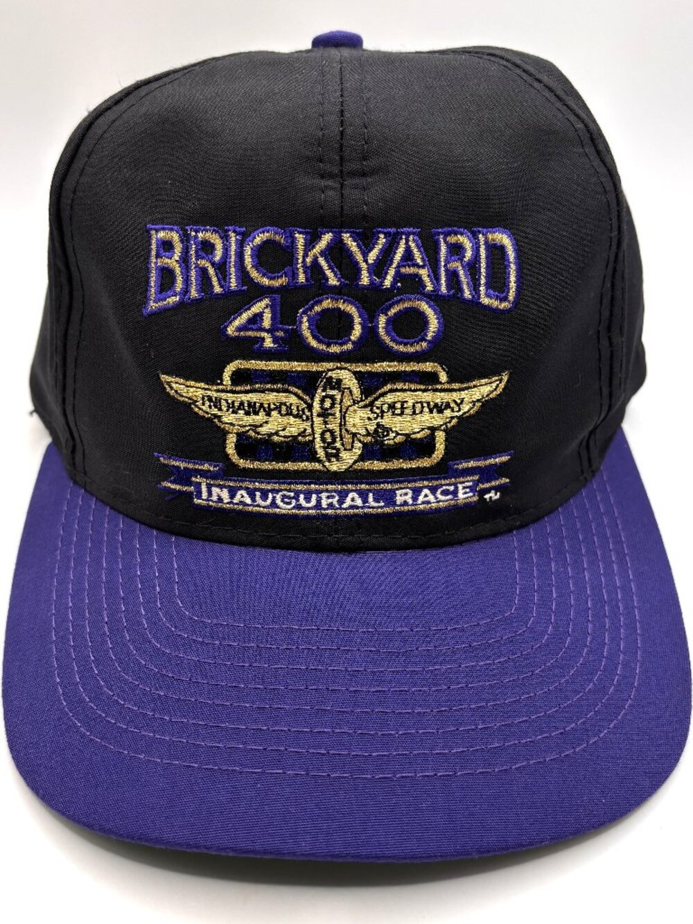 VTG Brickyard 400 Inaugural Race Snapback Hat Black & Purple Embroidered Logo 7